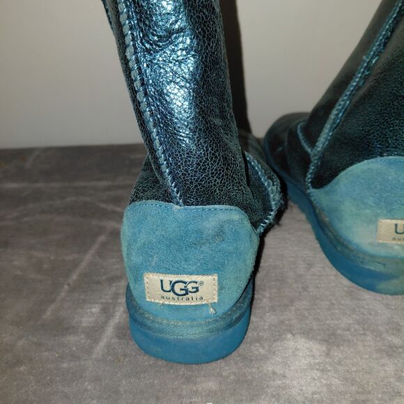 UGG Australia Short Sheepskin Boots Womens US 8 Green Metallic Pewter Sparkle - Picture 9 of 14